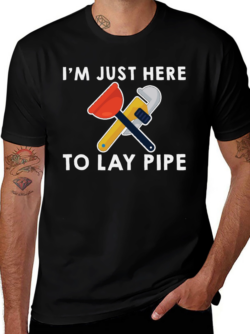 Plumber Humor T-Shirt - Lay Pipe Design
