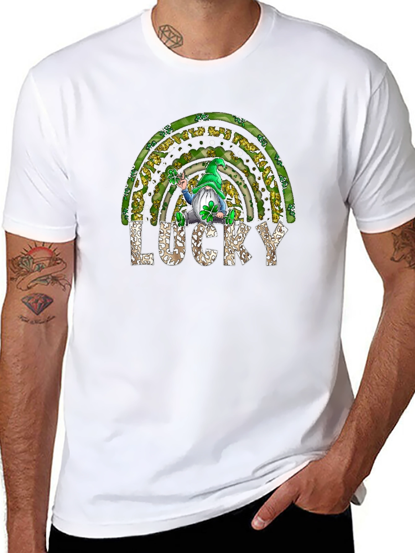 Lucky St. Patricks Day Rainbow Gnome T-Shirt