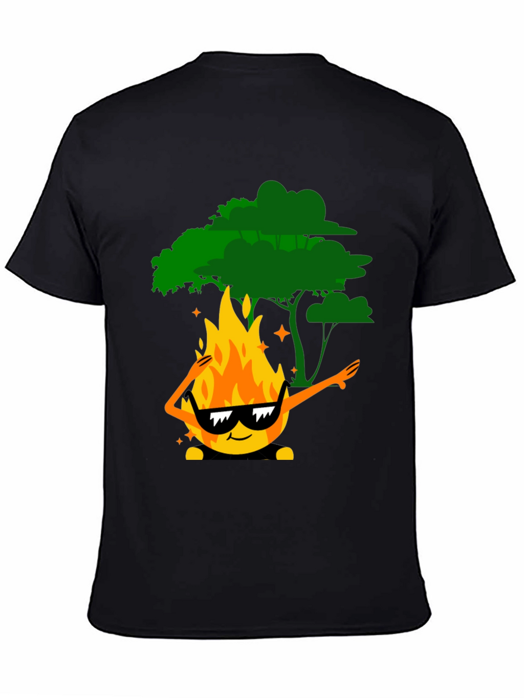 Dabbing Fire & Tree Graphic T-Shirt - Black