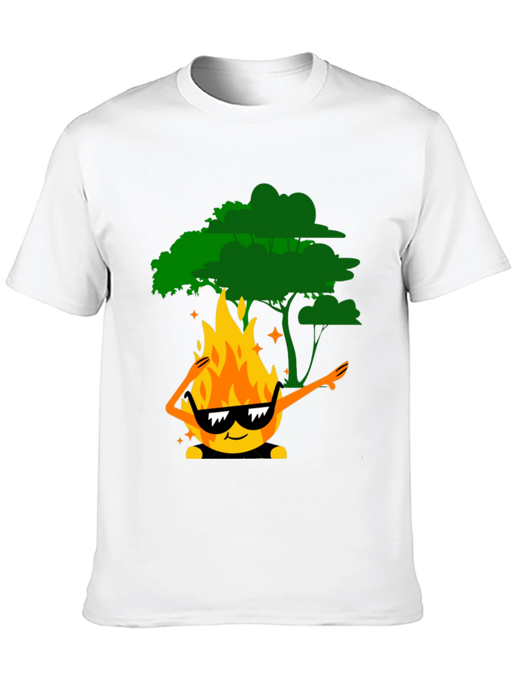 Dabbing Fire & Tree Graphic T-Shirt - Black