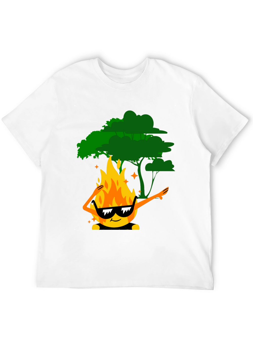 Dabbing Fire & Tree Graphic T-Shirt - Black
