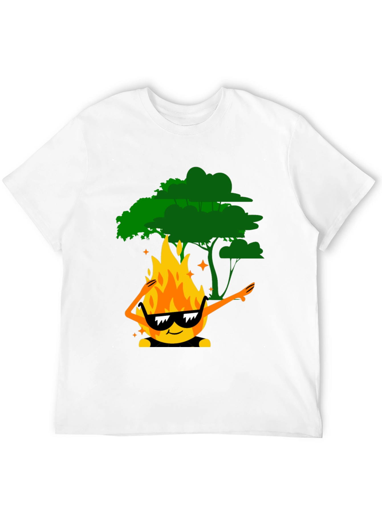 Dabbing Fire & Tree Graphic T-Shirt - Black