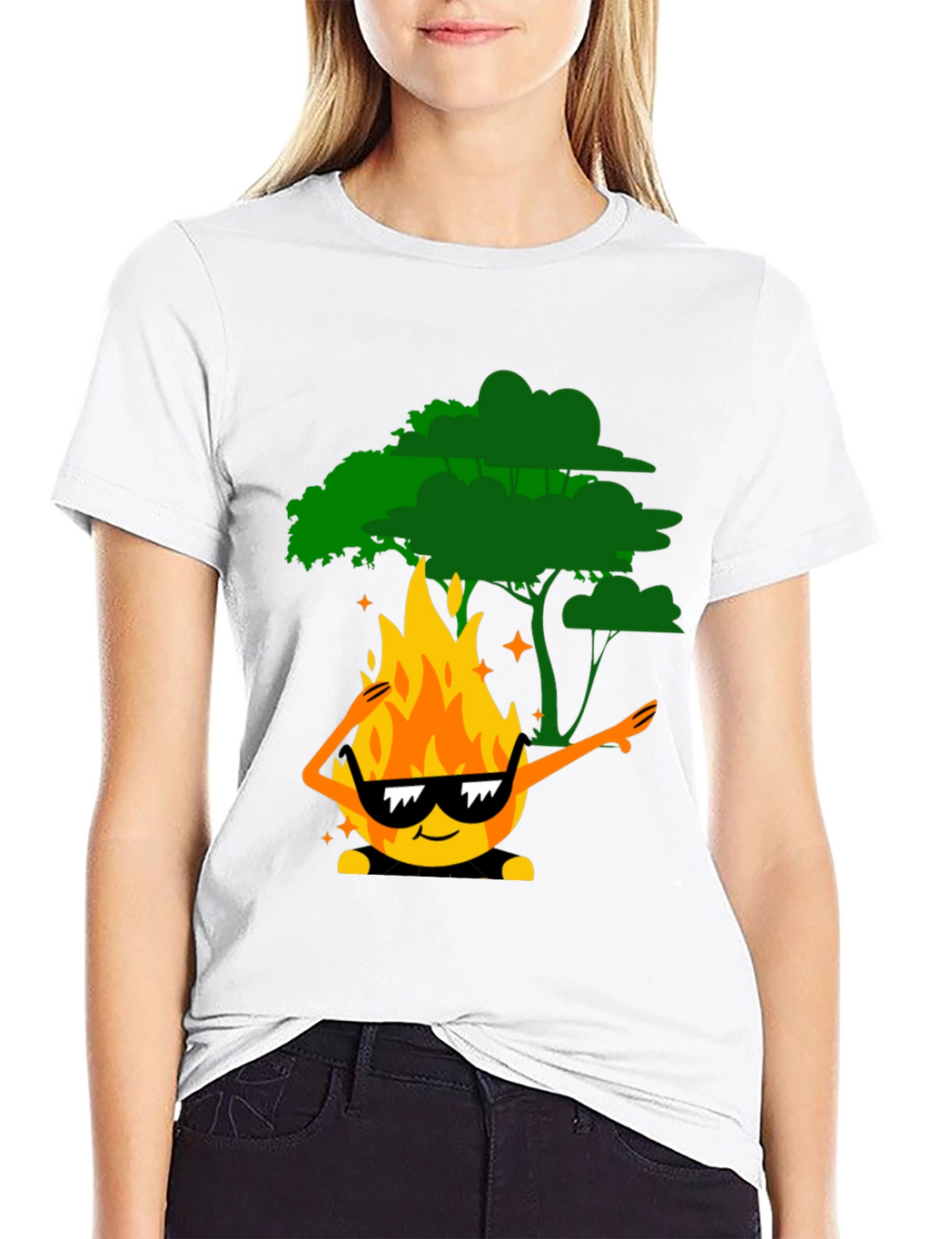 Dabbing Fire & Tree Graphic T-Shirt - Black