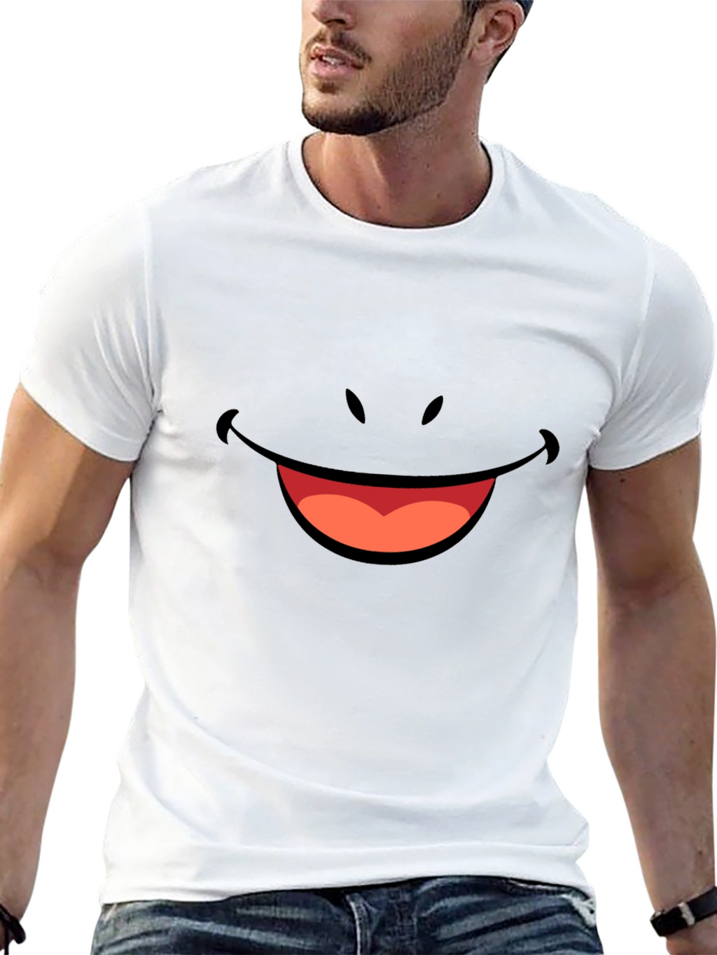 Smiley Face Graphic Tee - Black Cotton T-Shirt