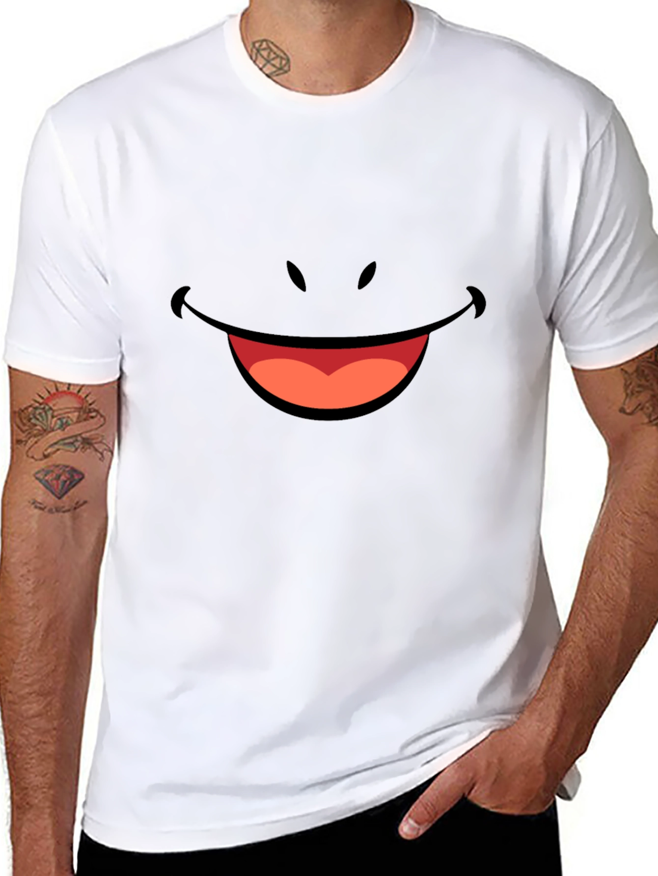 Smiley Face Graphic Tee - Black Cotton T-Shirt