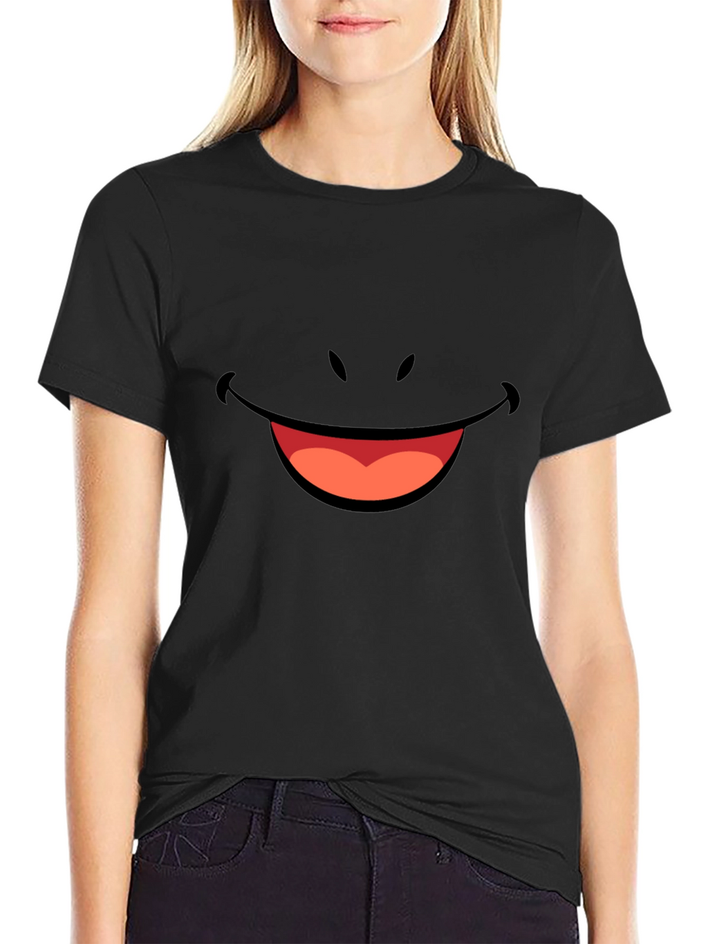 Smiley Face Graphic Tee - Black Cotton T-Shirt