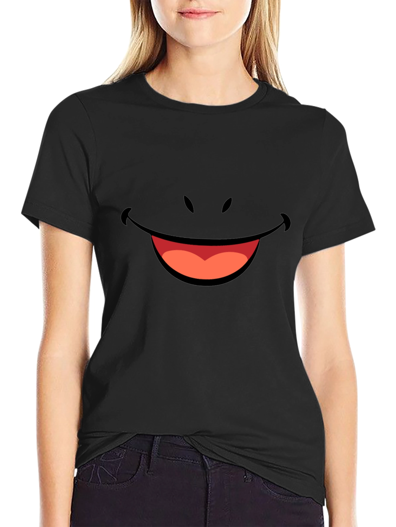 Smiley Face Graphic Tee - Black Cotton T-Shirt