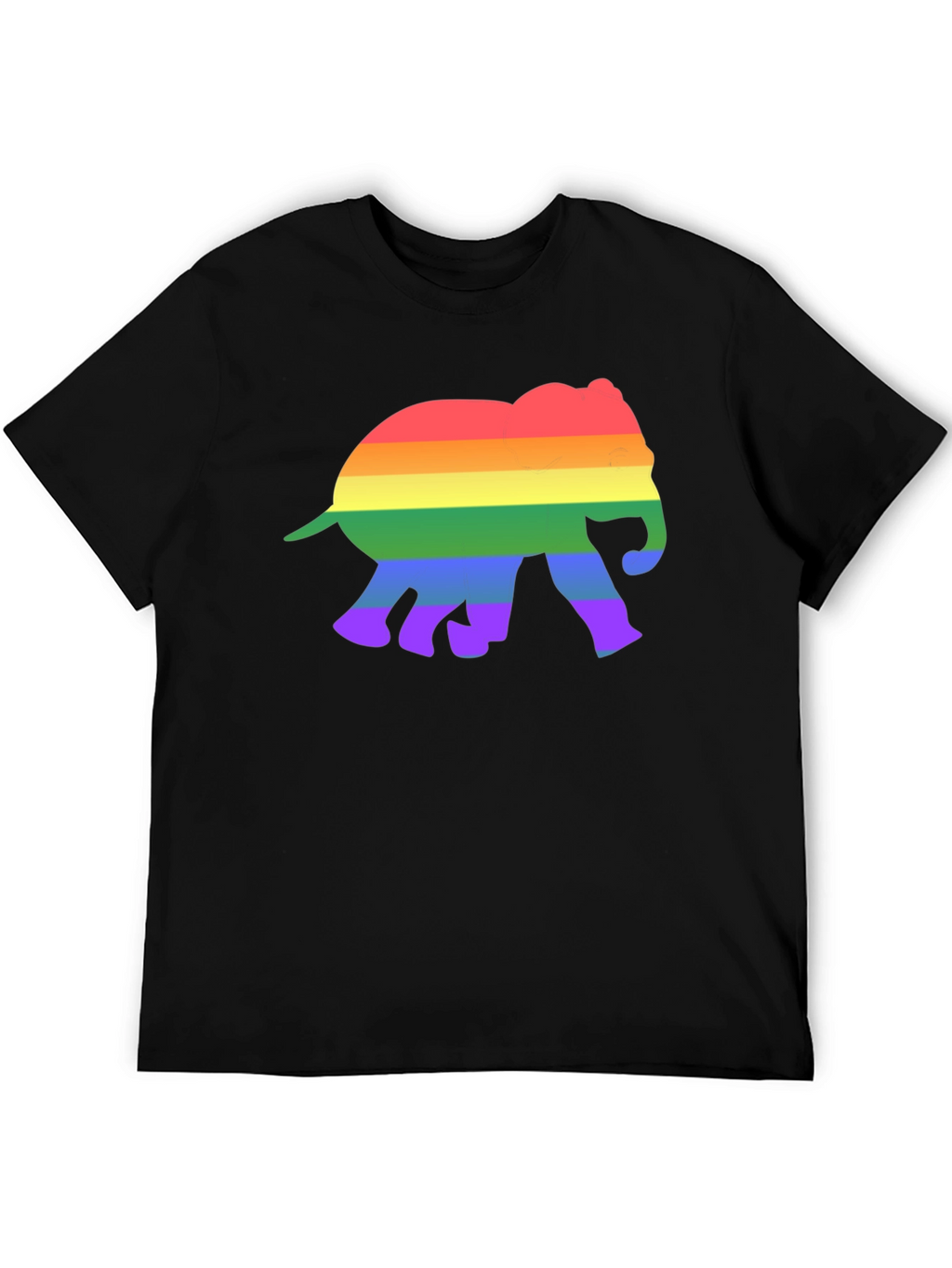 Rainbow Elephant Graphic Tee - Black Cotton T-Shirt