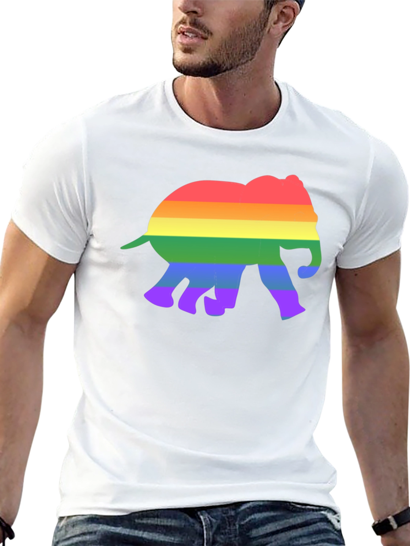 Rainbow Elephant Graphic Tee - Black Cotton T-Shirt