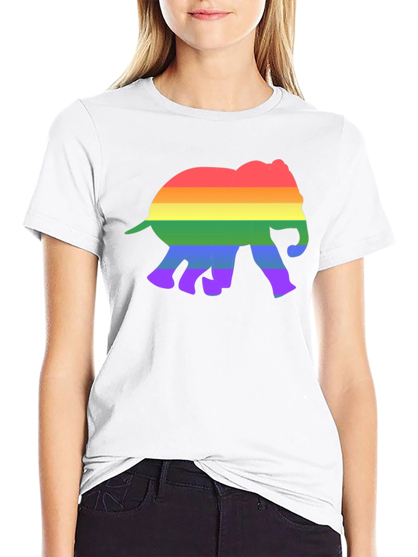 Rainbow Elephant Graphic Tee - Black Cotton T-Shirt