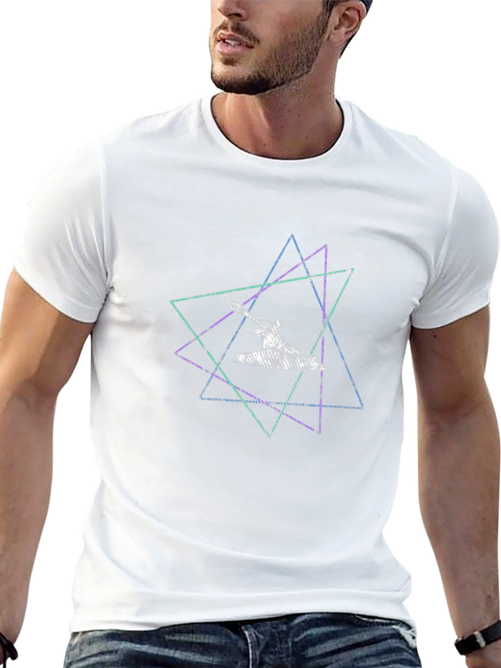 Geometric Kayak Graphic Tee - Stylish Mens Black T-Shirt