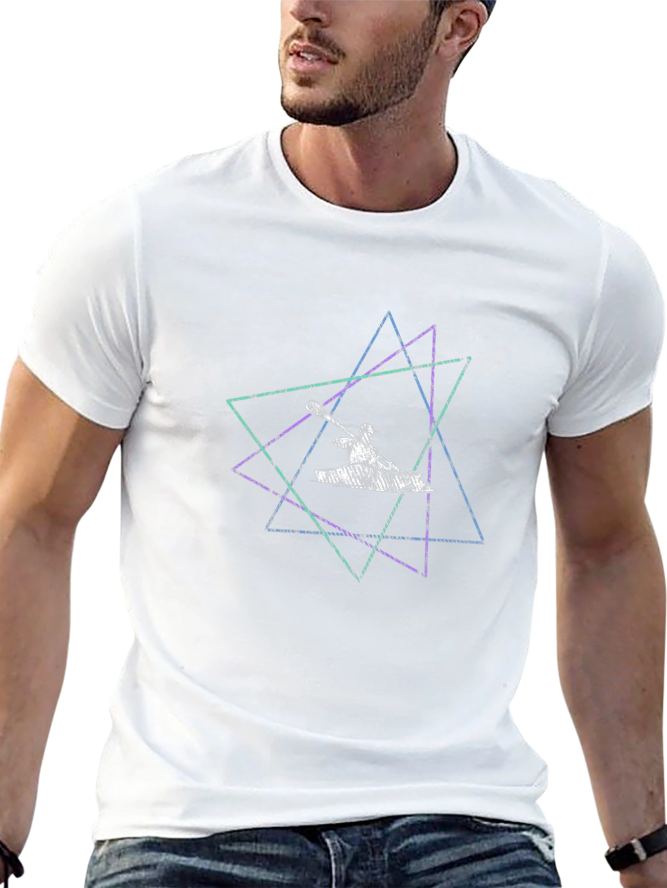 Geometric Kayak Graphic Tee - Stylish Mens Black T-Shirt