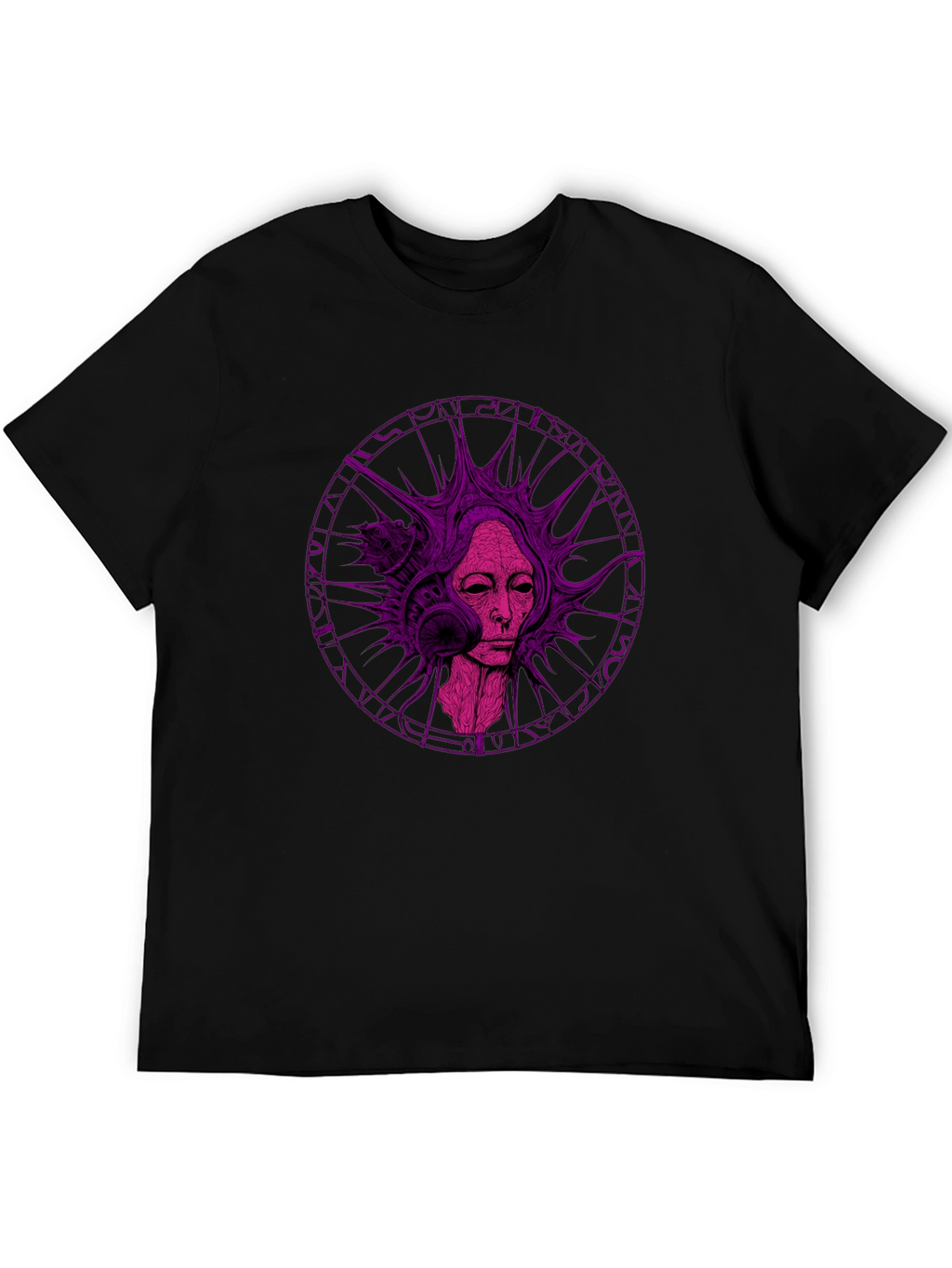 Abstract Purple Graphic Print Black T-Shirt
