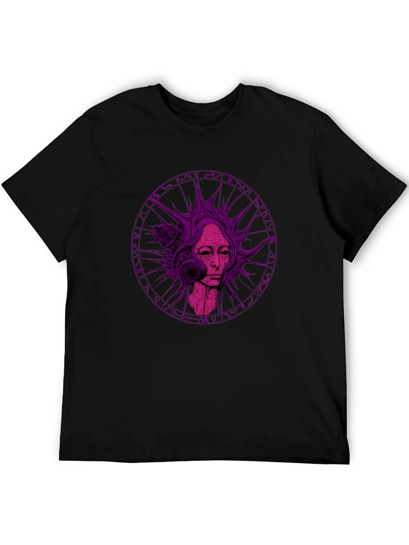 Abstract Purple Graphic Print Black T-Shirt