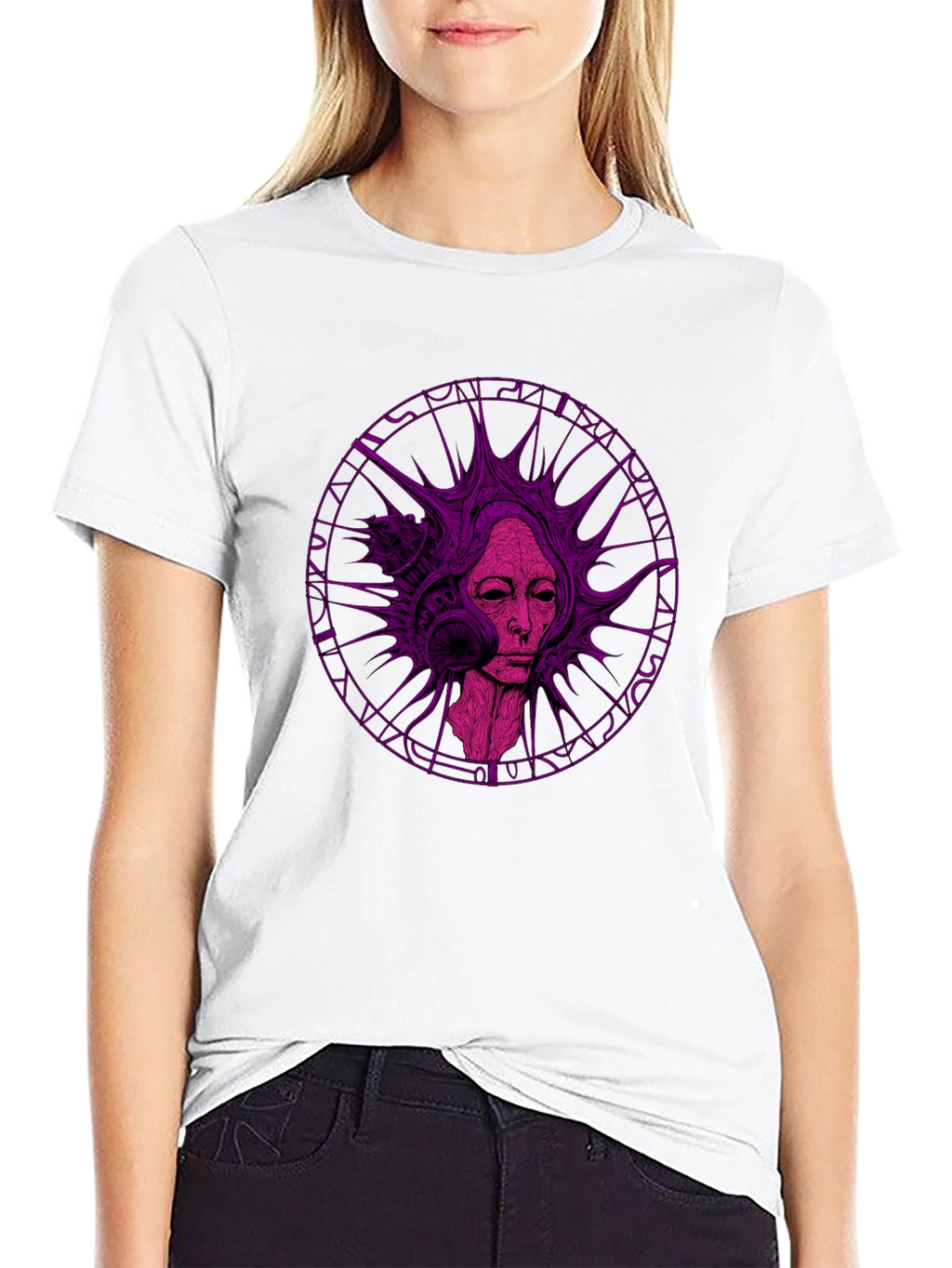 Abstract Purple Graphic Print Black T-Shirt