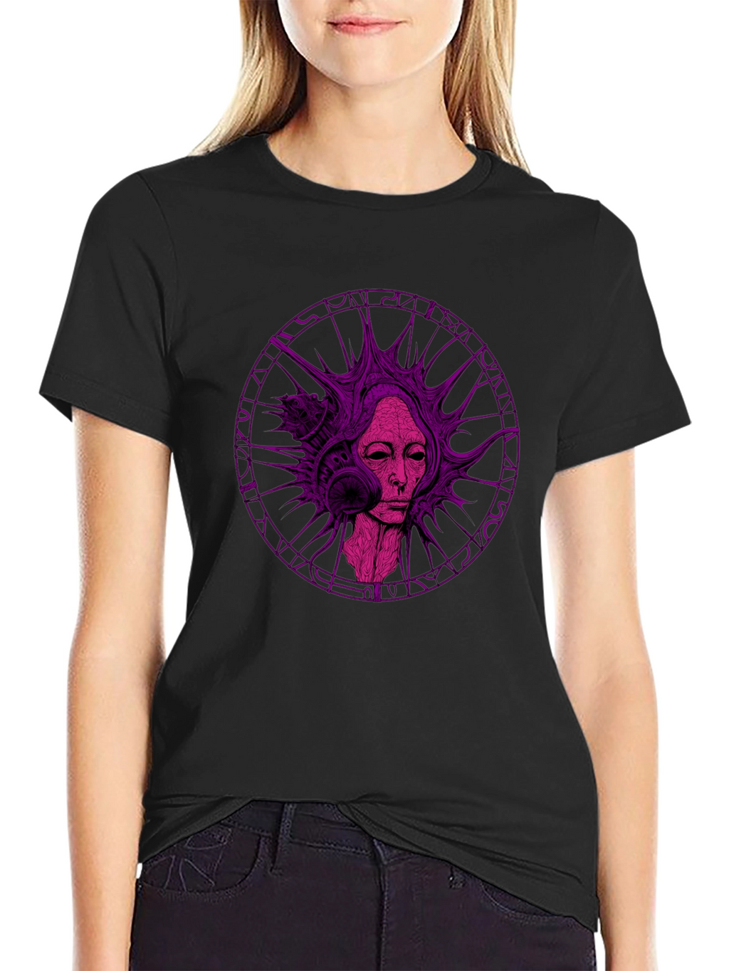 Abstract Purple Graphic Print Black T-Shirt