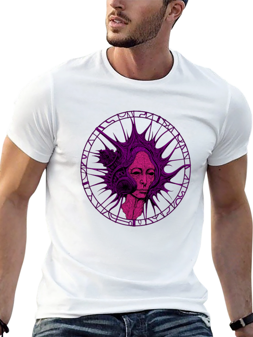 Abstract Purple Graphic Print Black T-Shirt