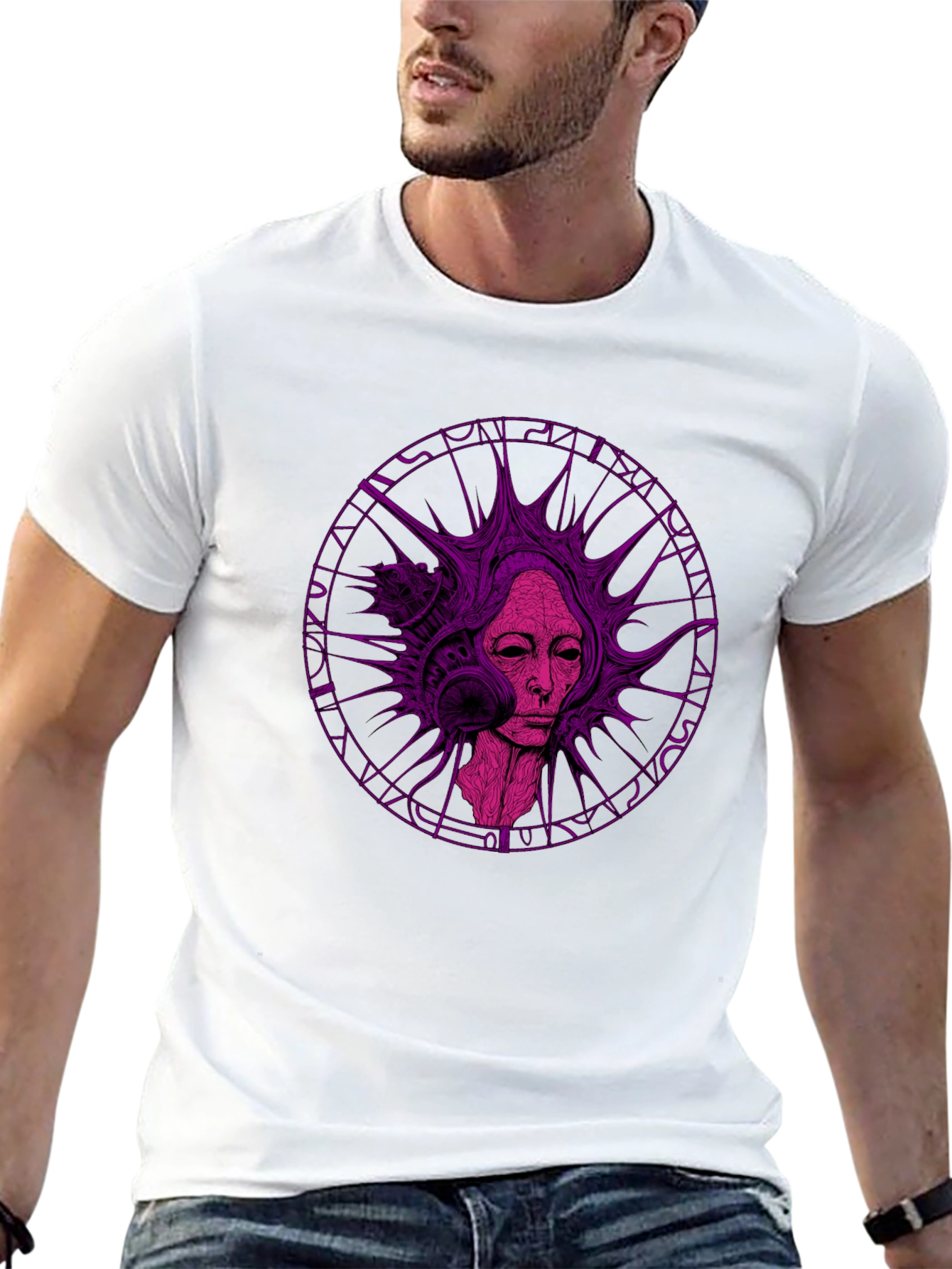 Abstract Purple Graphic Print Black T-Shirt