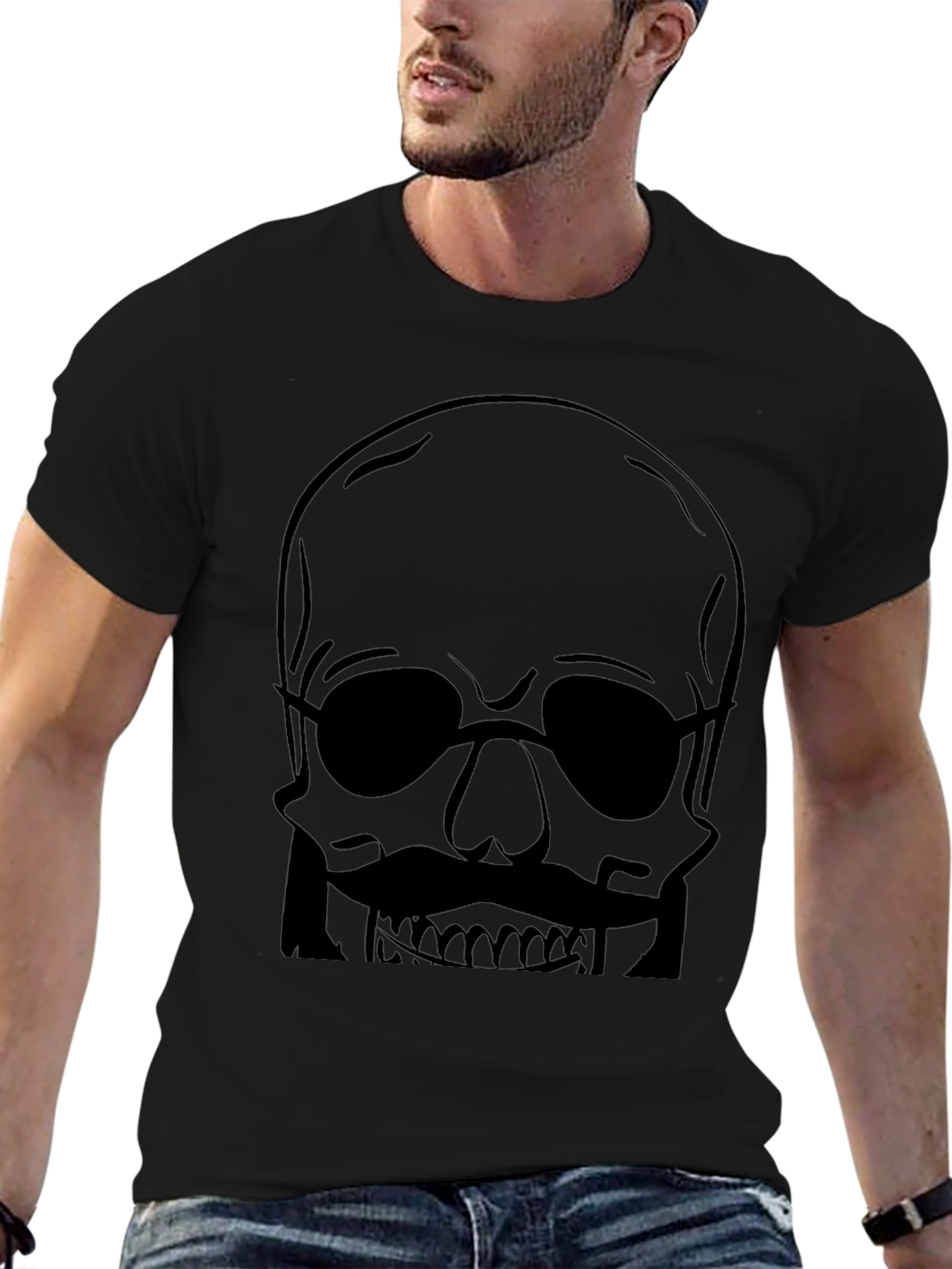 Skull with Mustache Mens Graphic Tee