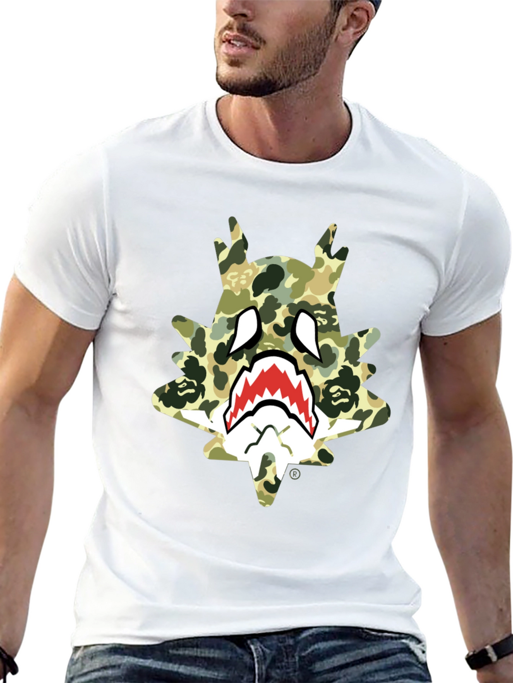 BAPE Inspired Camo Shark Tee - Black