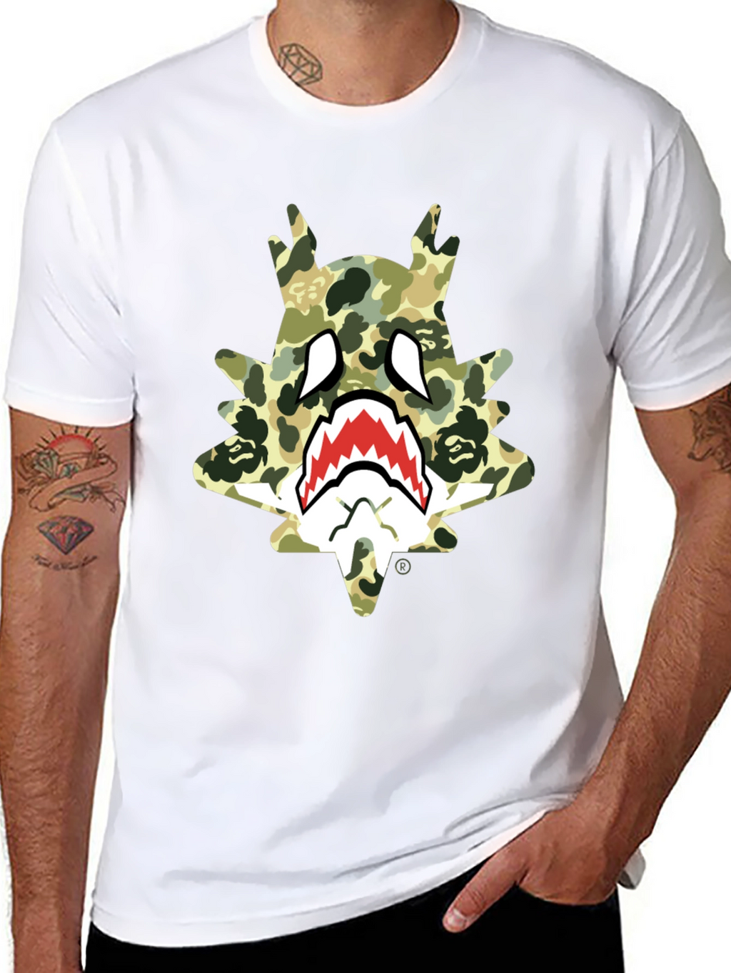 BAPE Inspired Camo Shark Tee - Black