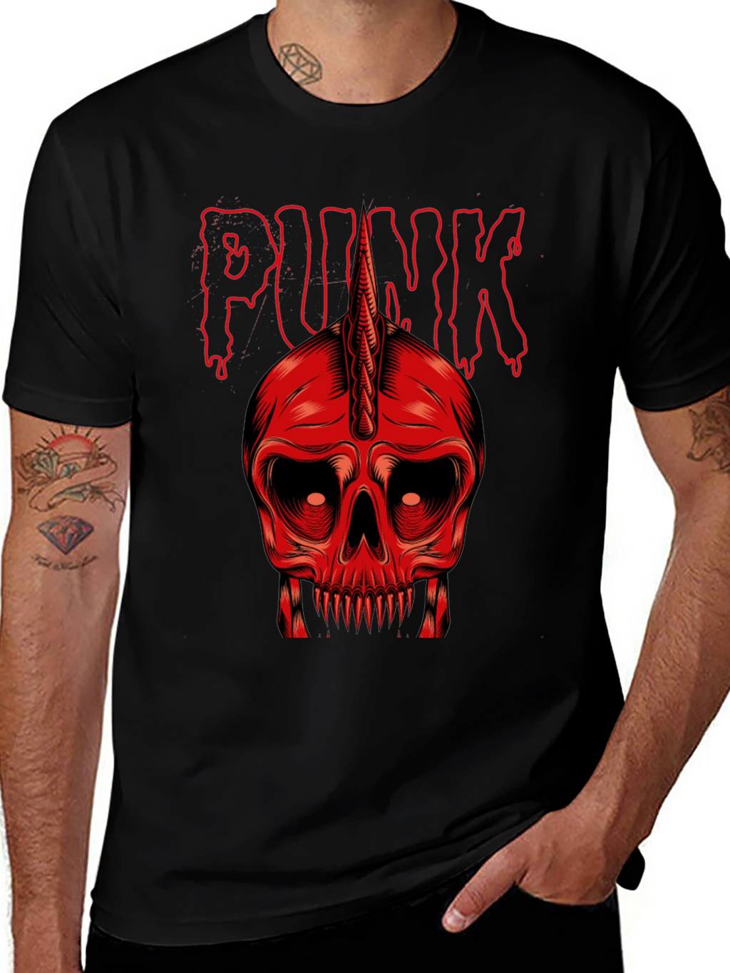 Punk Skull Graphic Tee - Red on Black