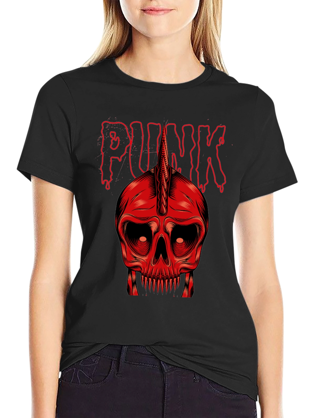Punk Skull Graphic Tee - Red on Black