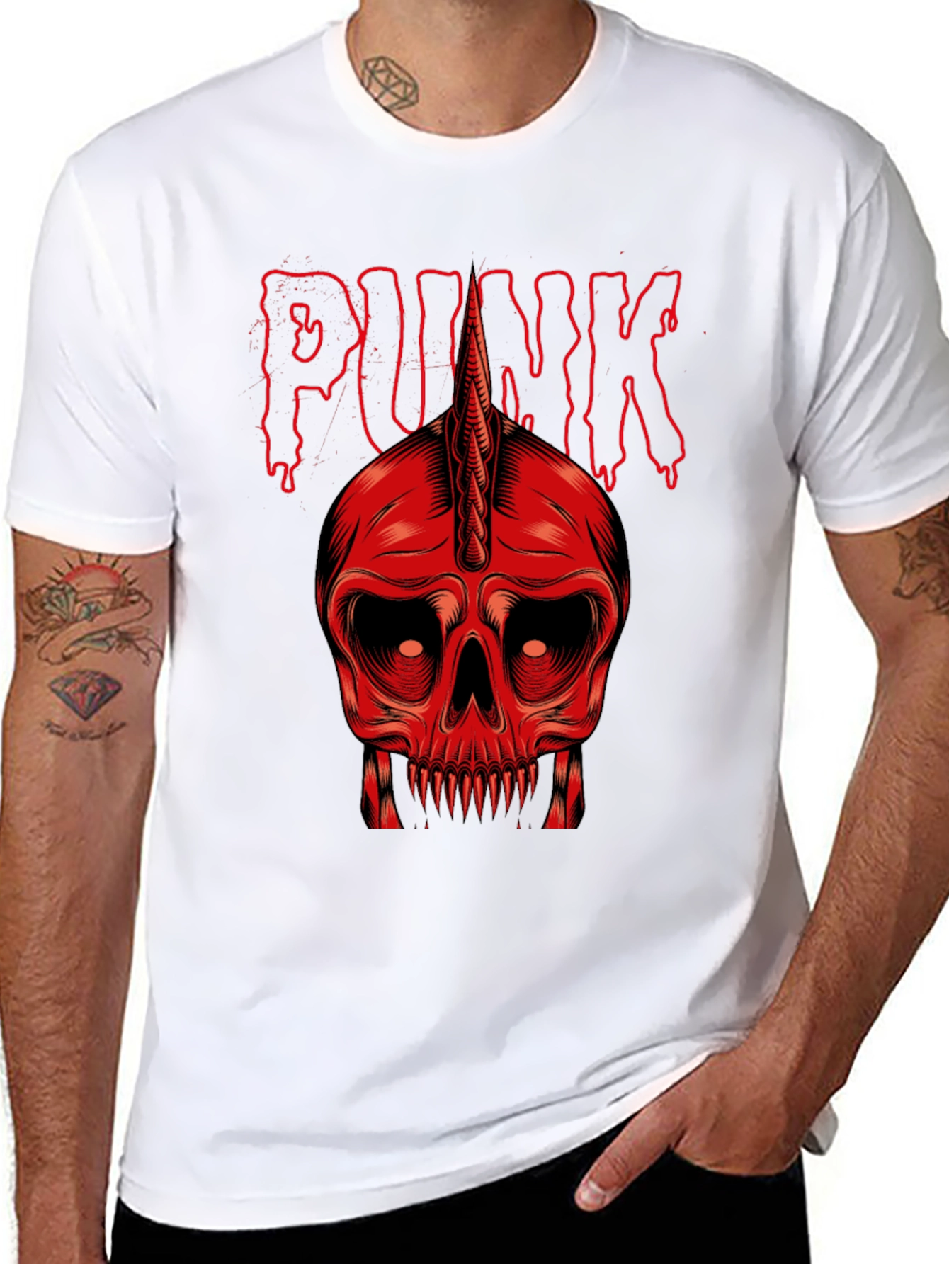 Punk Skull Graphic Tee - Red on Black
