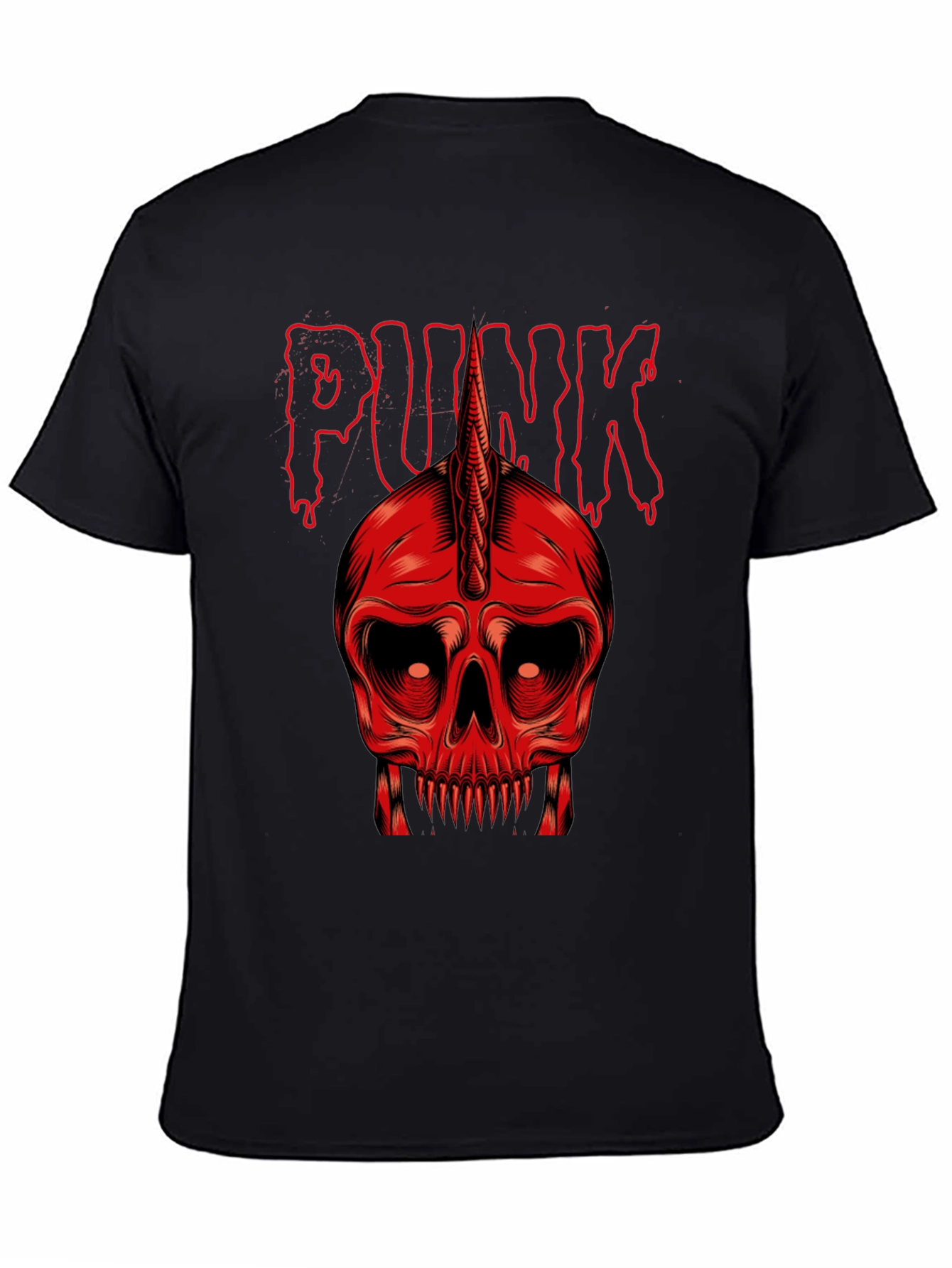 Punk Skull Graphic Tee - Red on Black