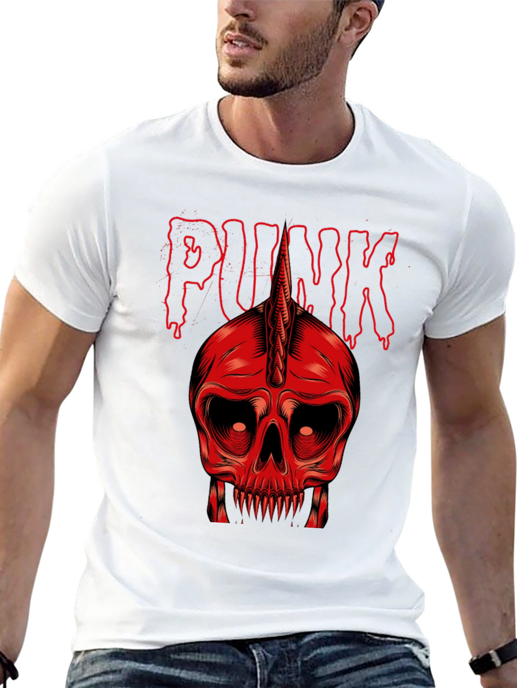 Punk Skull Graphic Tee - Red on Black