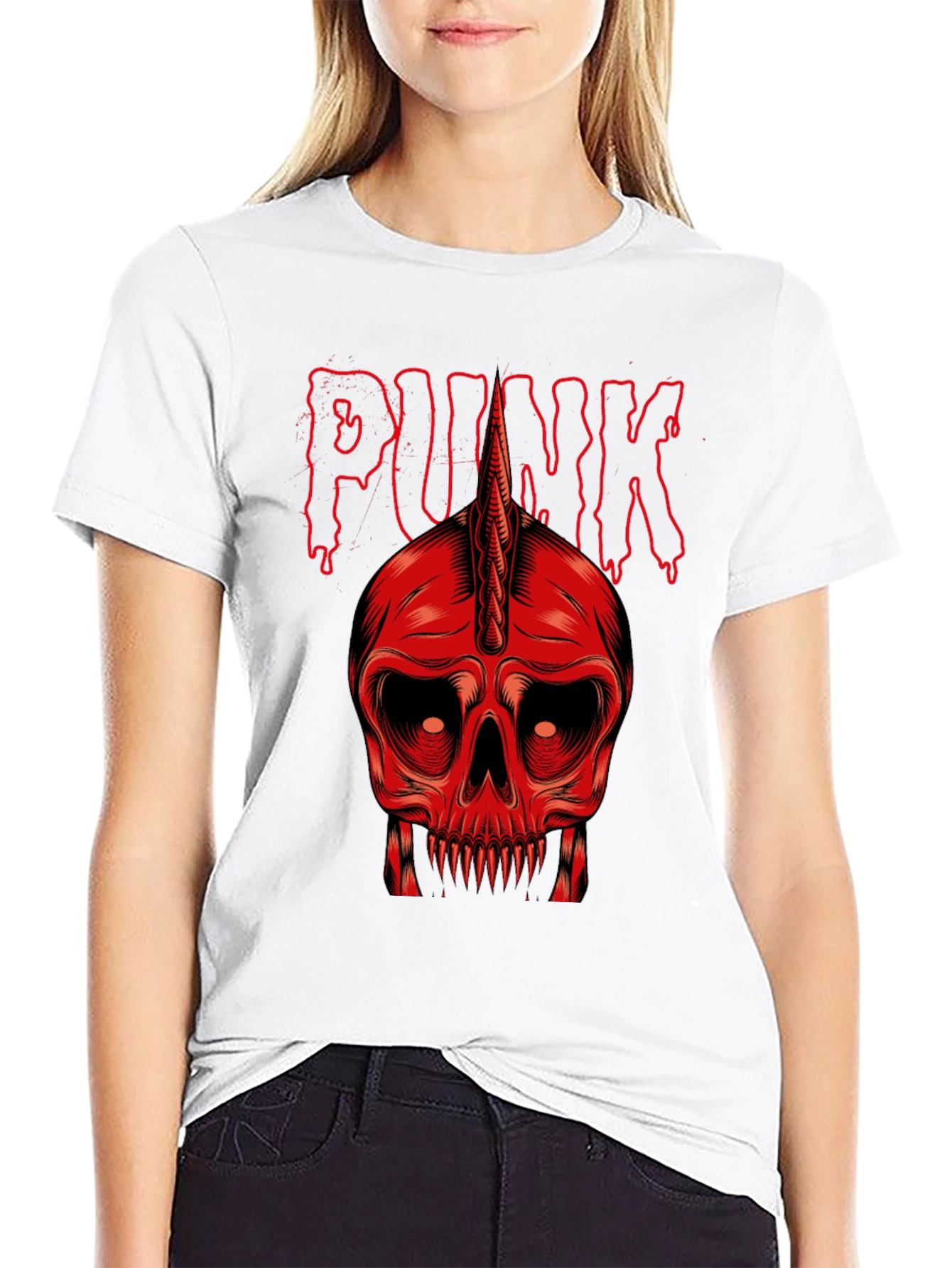 Punk Skull Graphic Tee - Red on Black