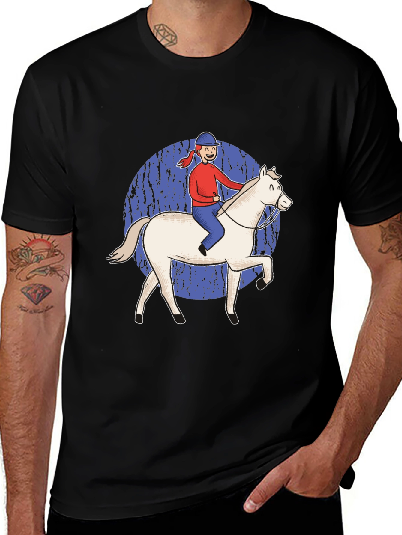 Equestrian Tee: Cartoon Horse & Rider Graphic T-Shirt