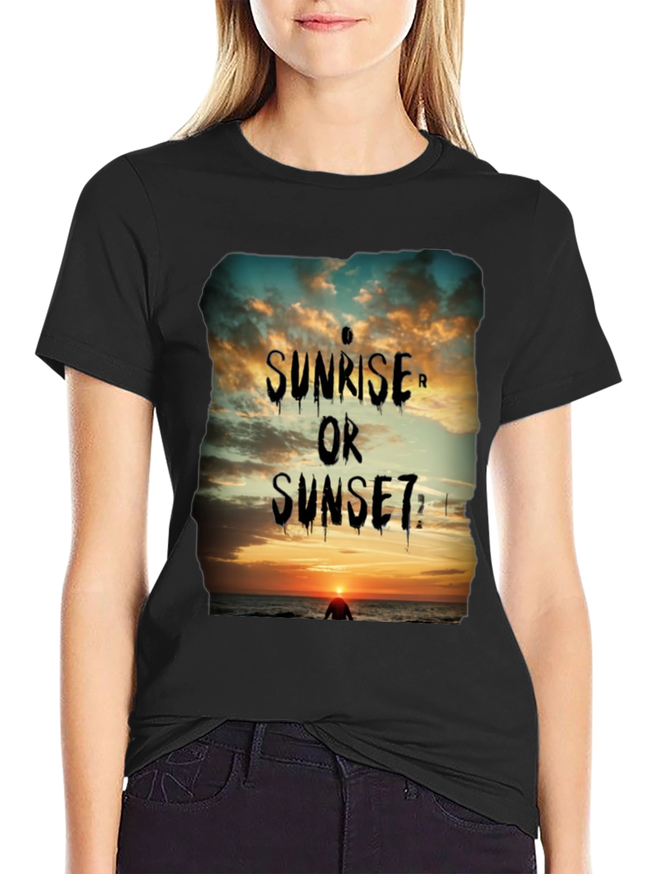 Sunrise or Sunset Graphic Tee - Black Cotton