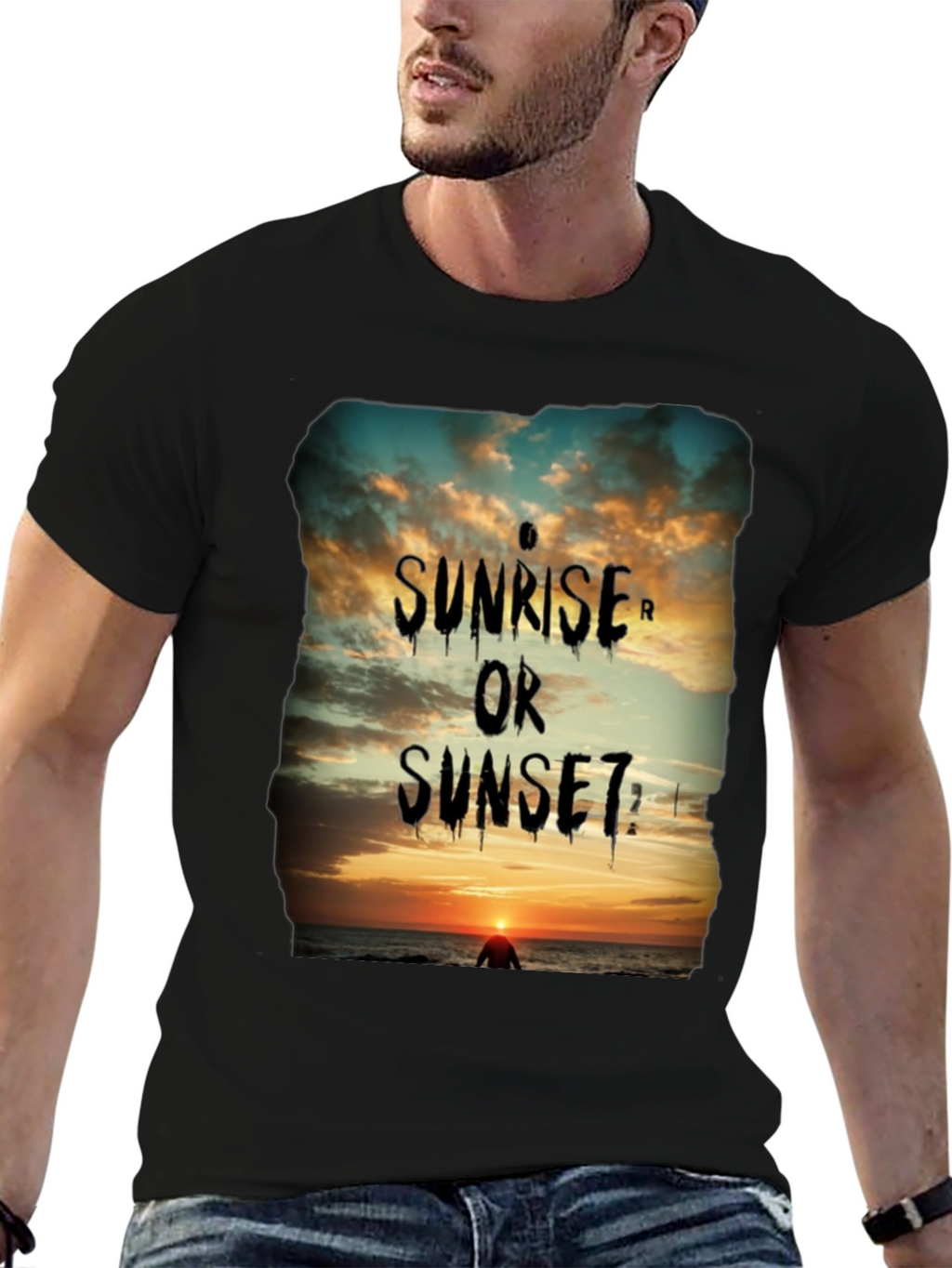 Sunrise or Sunset Graphic Tee - Black Cotton