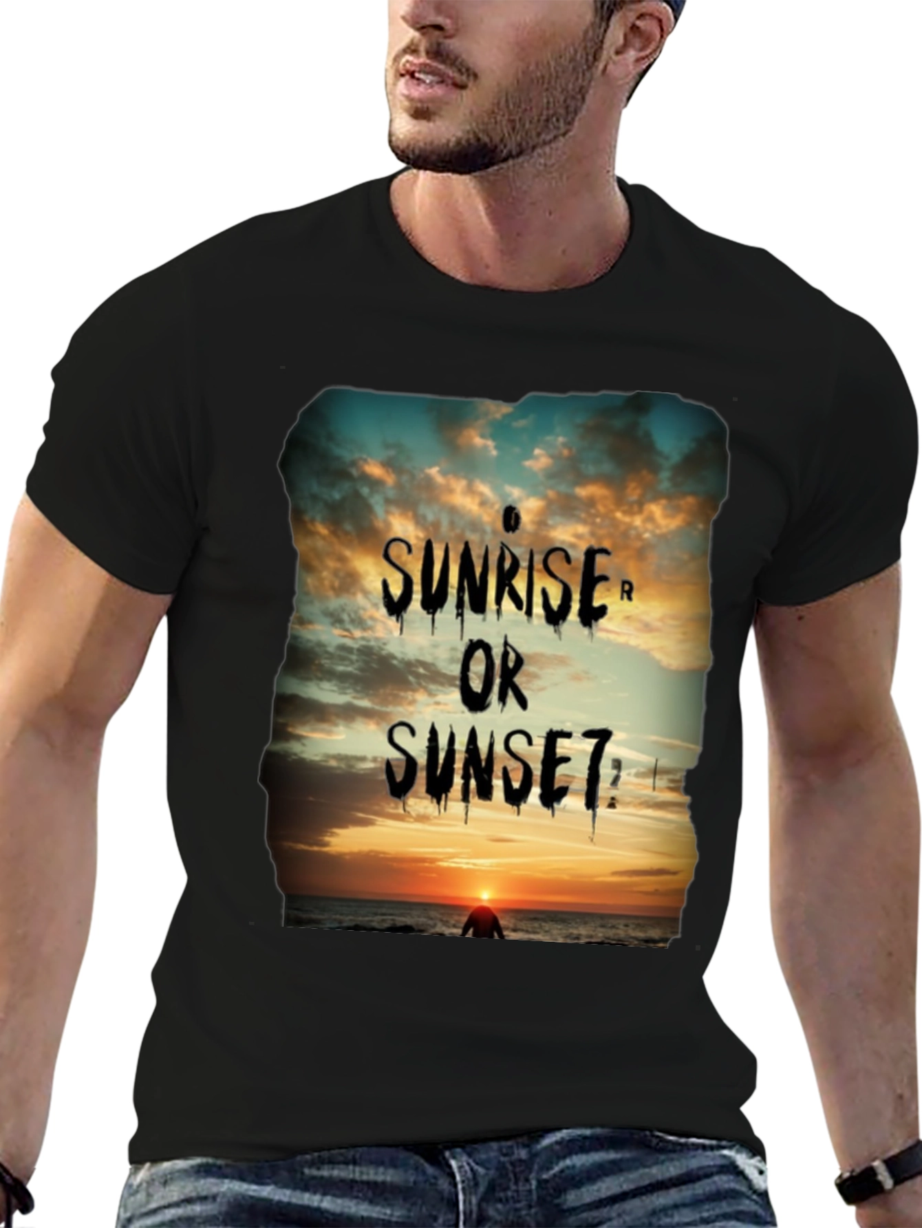 Sunrise or Sunset Graphic Tee - Black Cotton