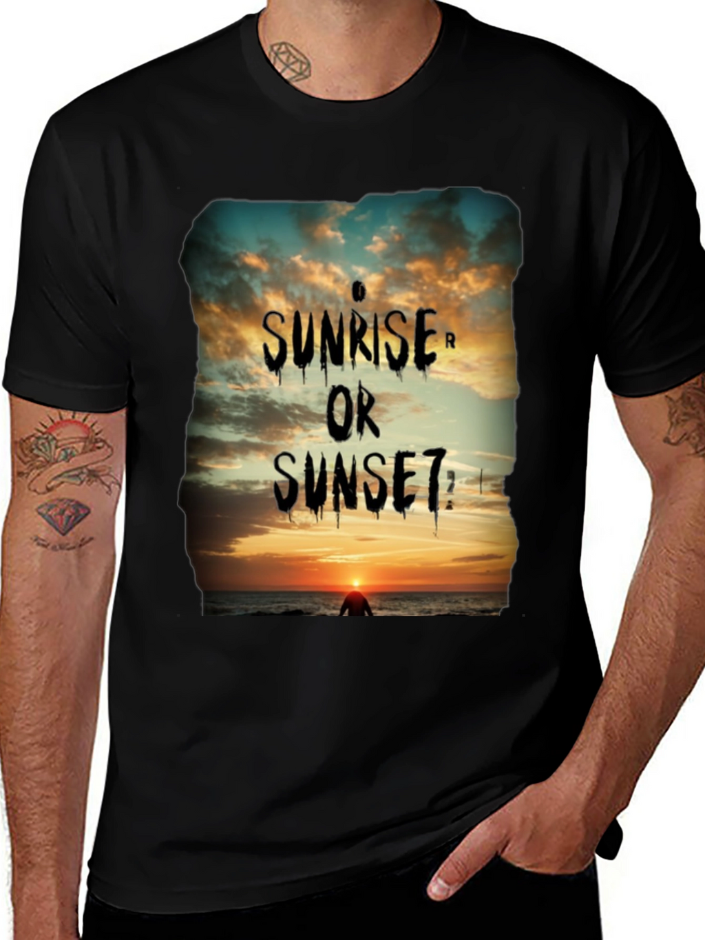 Sunrise or Sunset Graphic Tee - Black Cotton