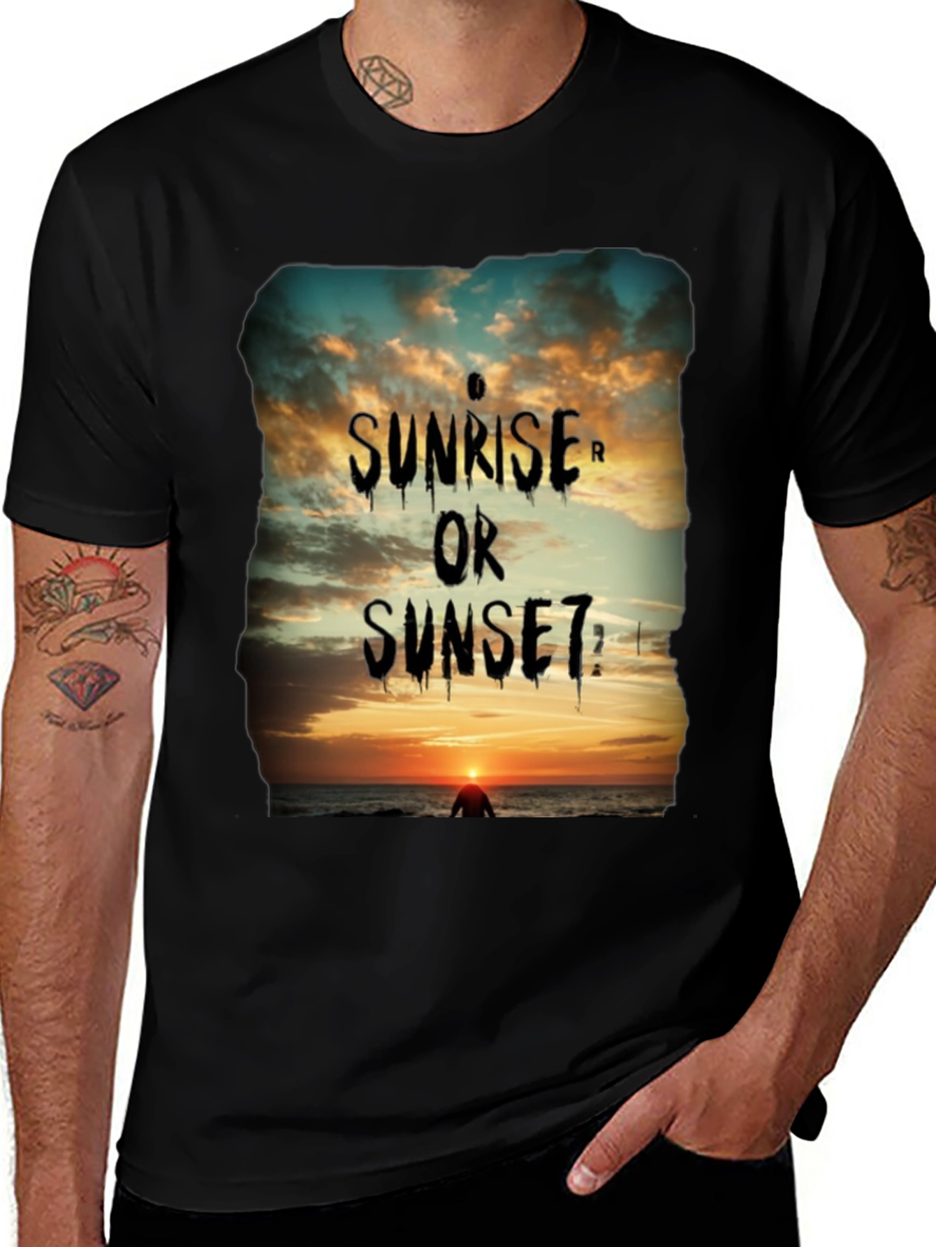 Sunrise or Sunset Graphic Tee - Black Cotton