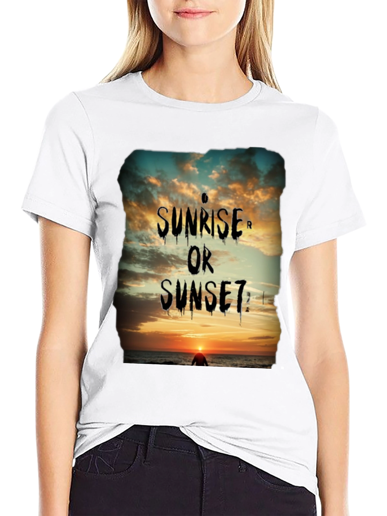 Sunrise or Sunset Graphic Tee - Black Cotton