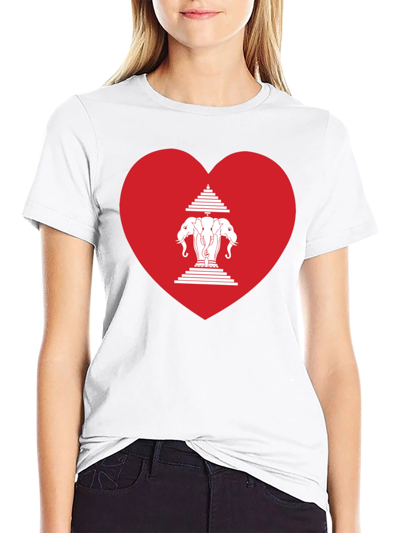 Laos Heart Flag Graphic T-Shirt - Black