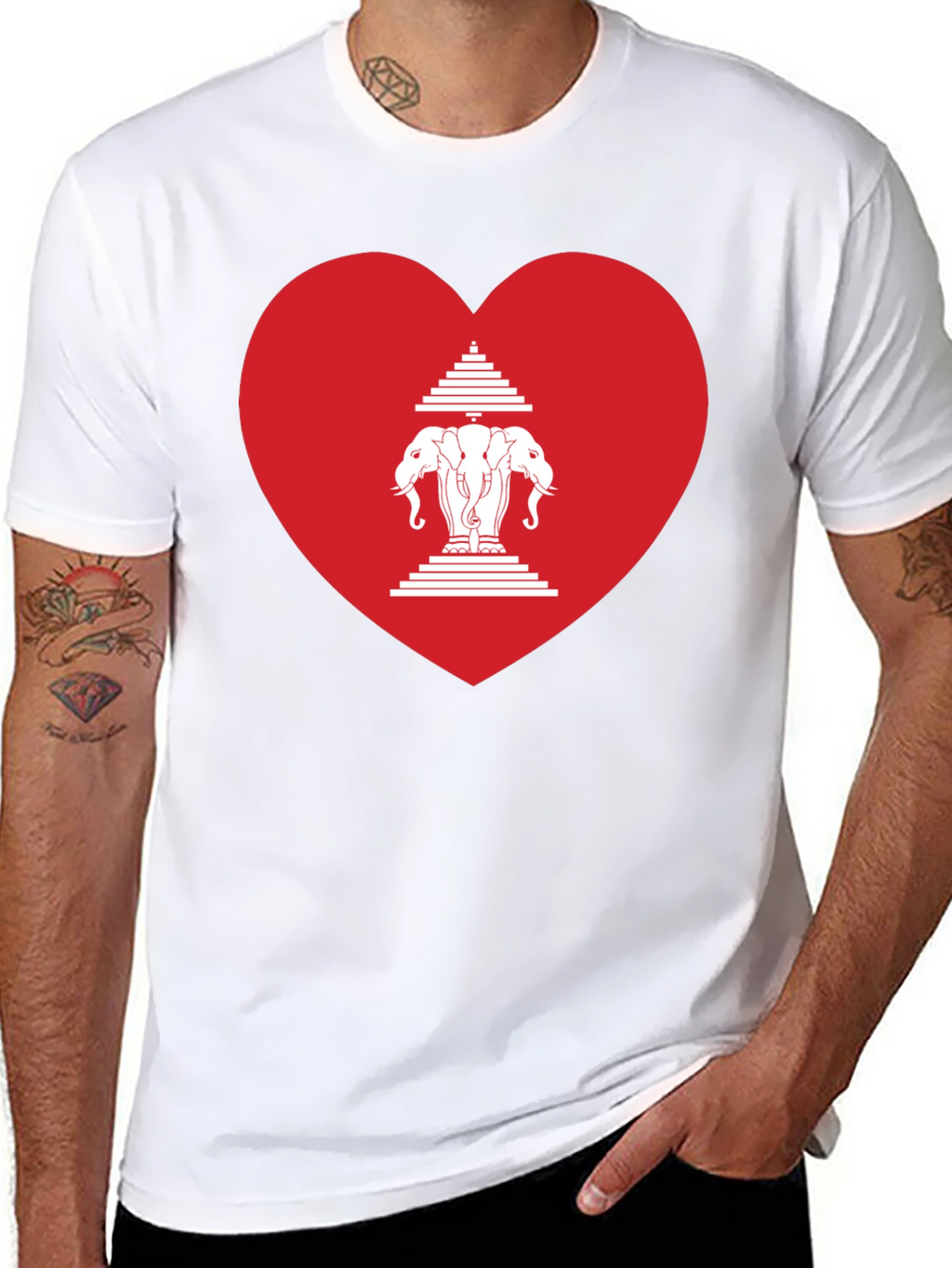 Laos Heart Flag Graphic T-Shirt - Black