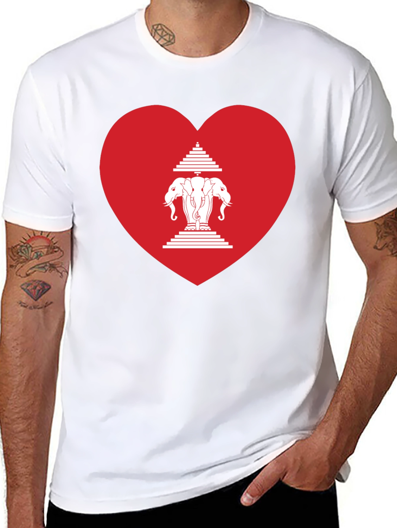 Laos Heart Flag Graphic T-Shirt - Black