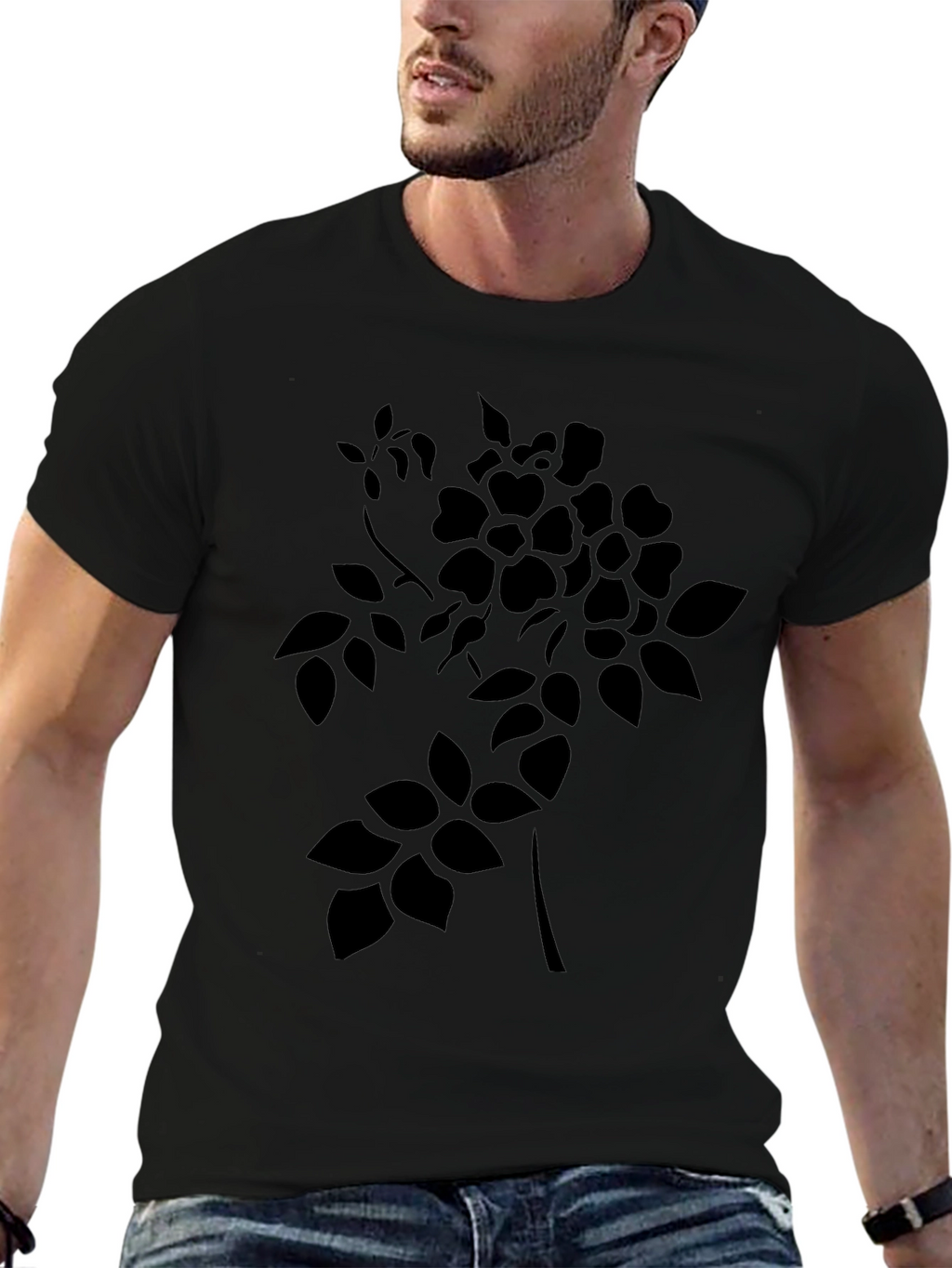 Mens Black Floral Graphic T-Shirt