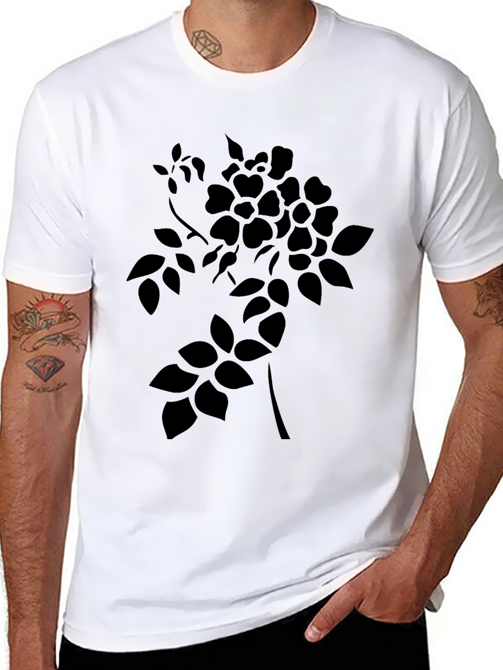 Mens Black Floral Graphic T-Shirt