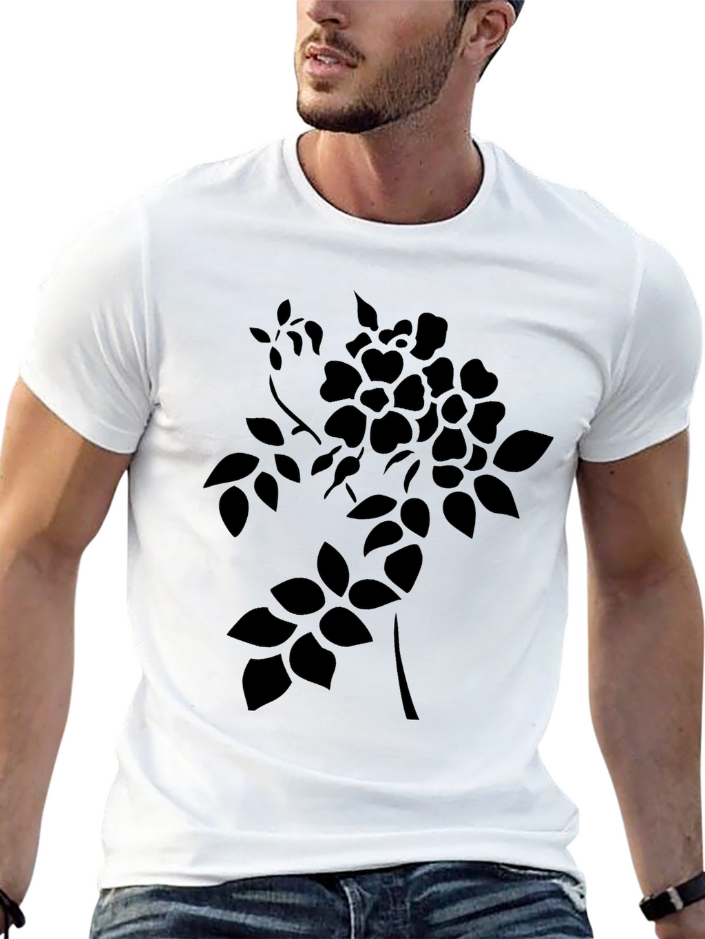 Mens Black Floral Graphic T-Shirt