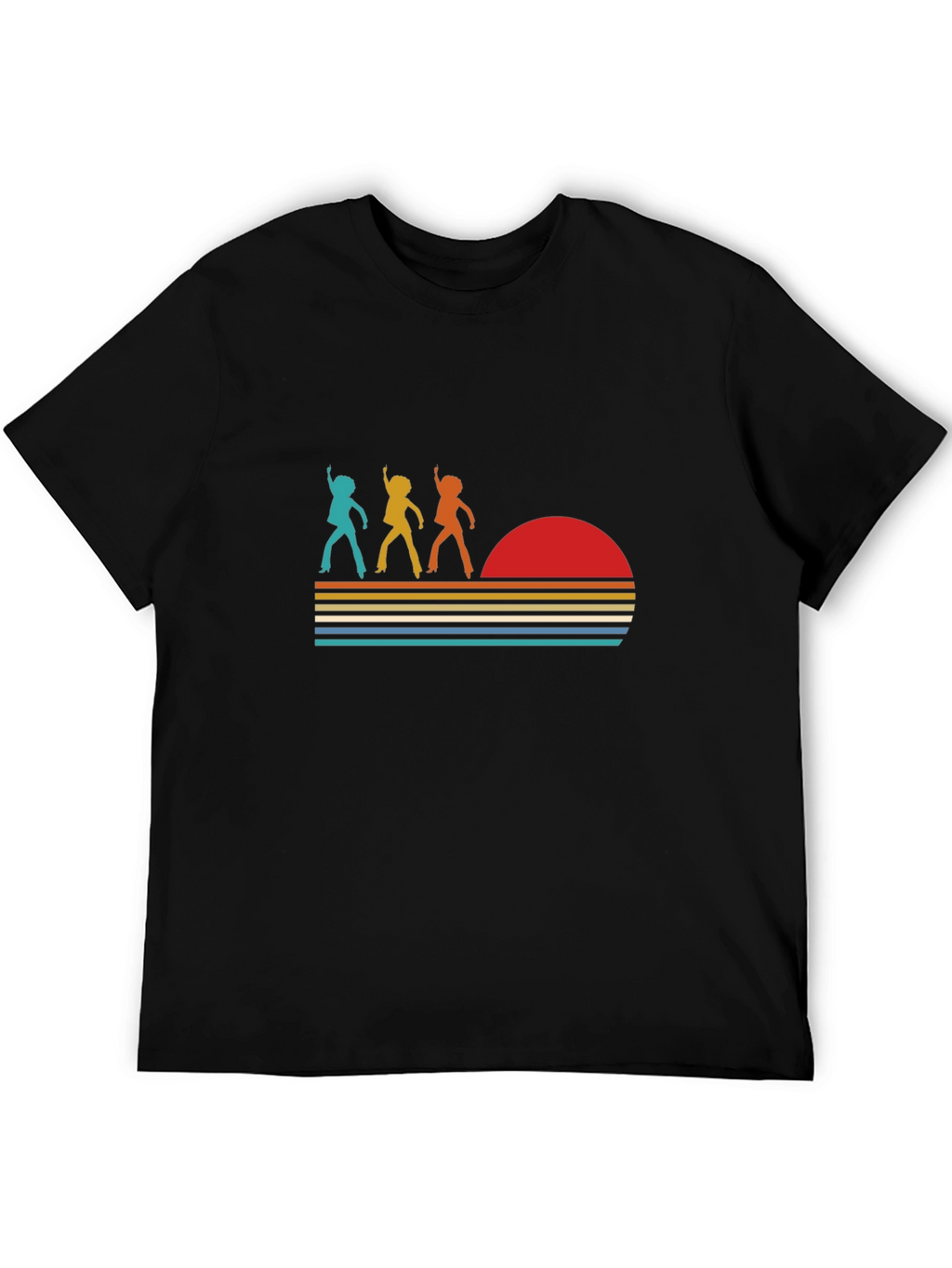 Retro Disco Sunset Graphic T-Shirt - Black