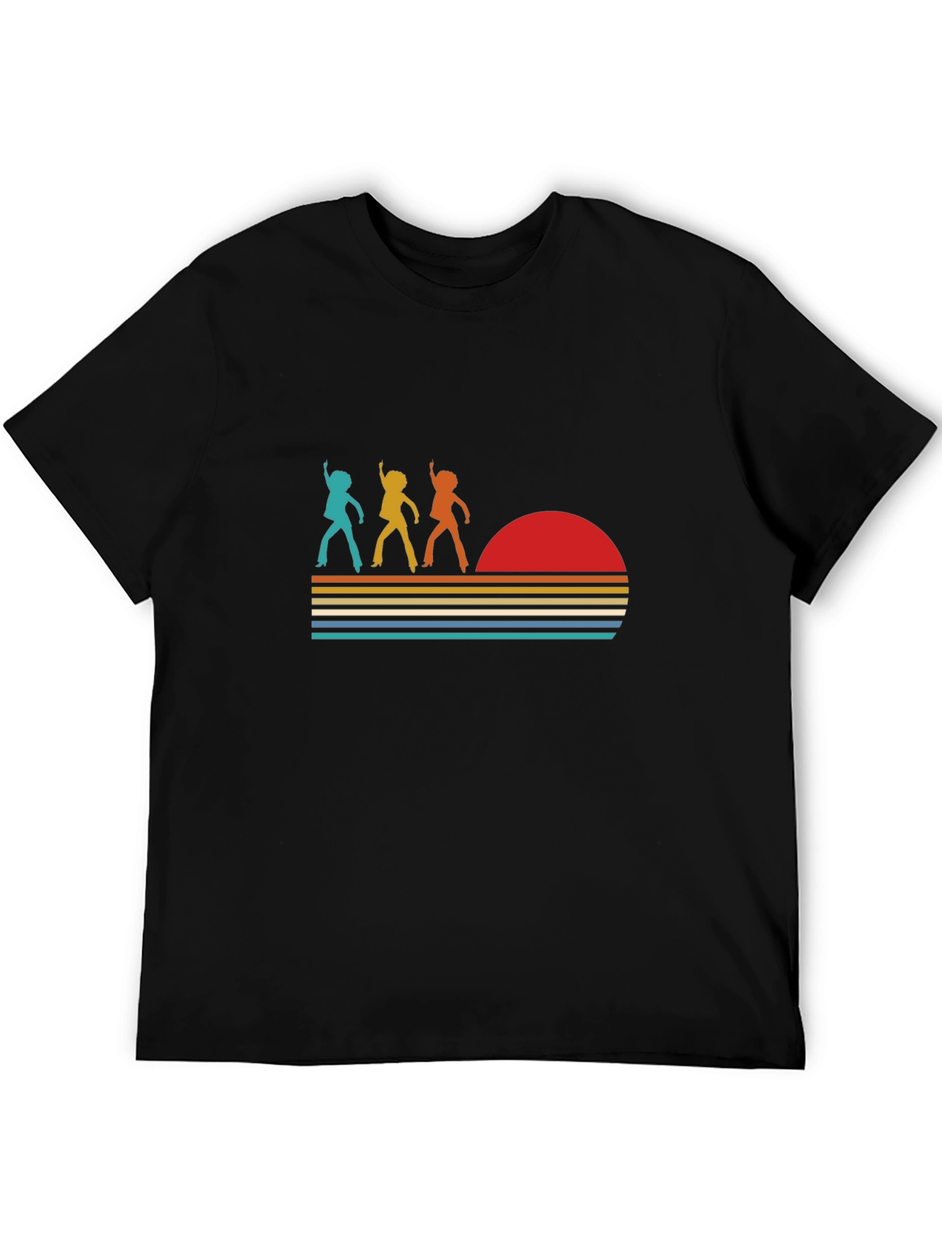Retro Disco Sunset Graphic T-Shirt - Black