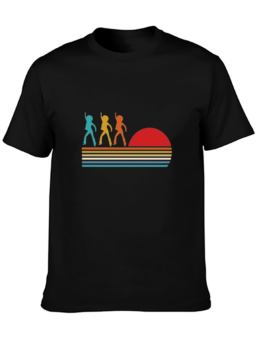 Retro Disco Sunset Graphic T-Shirt - Black