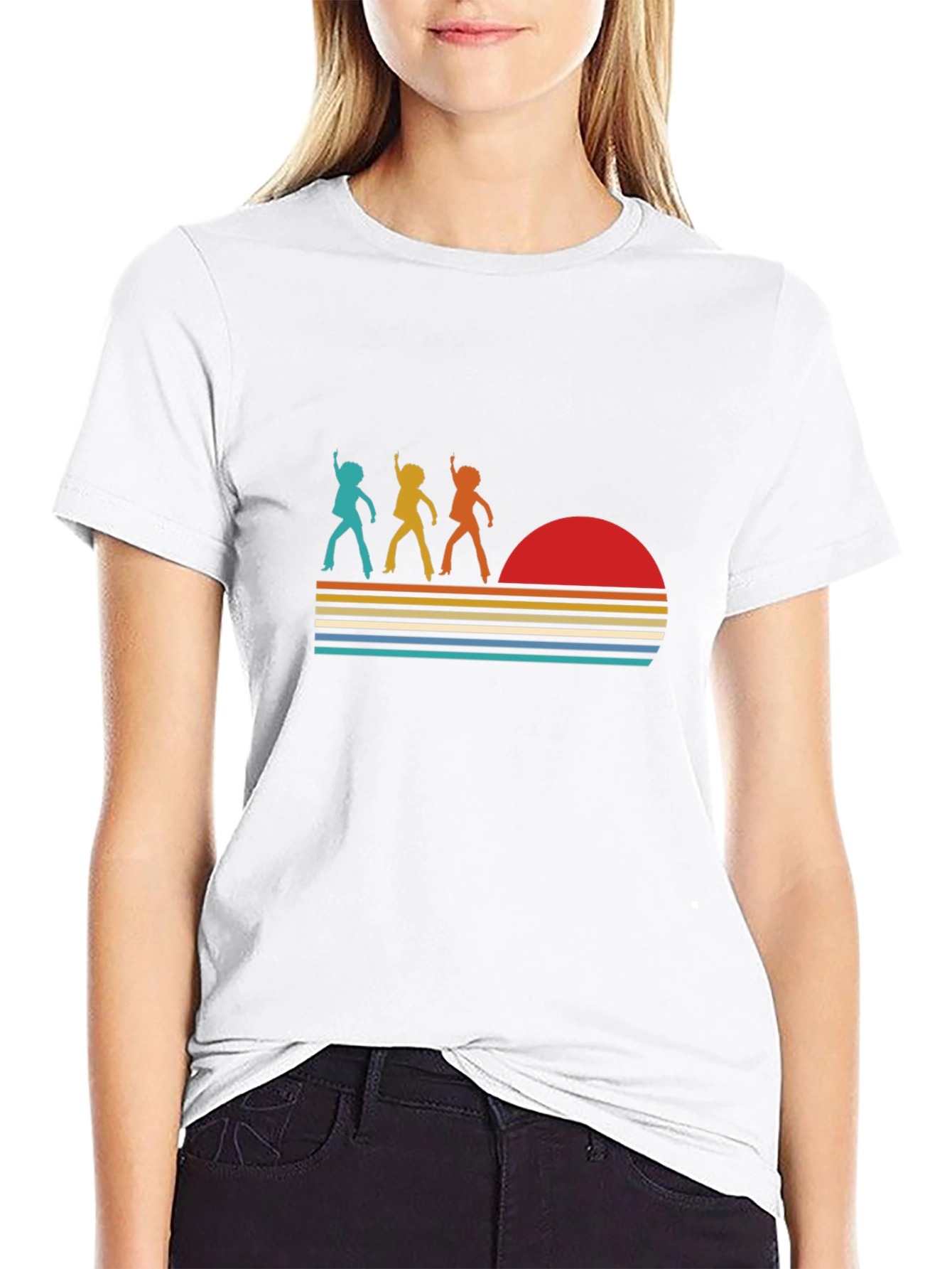 Retro Disco Sunset Graphic T-Shirt - Black
