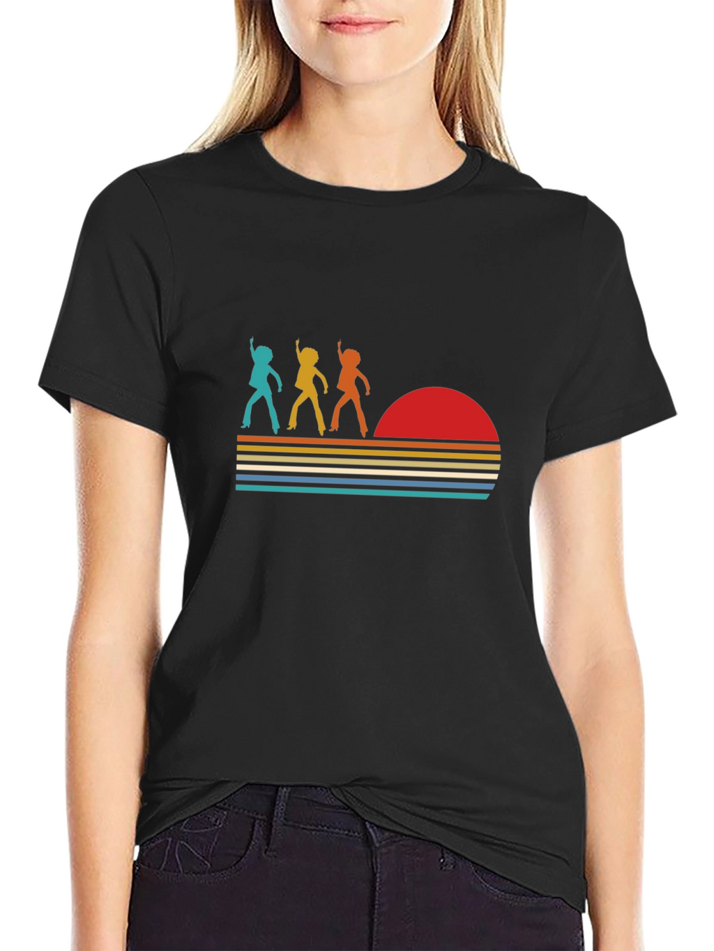 Retro Disco Sunset Graphic T-Shirt - Black