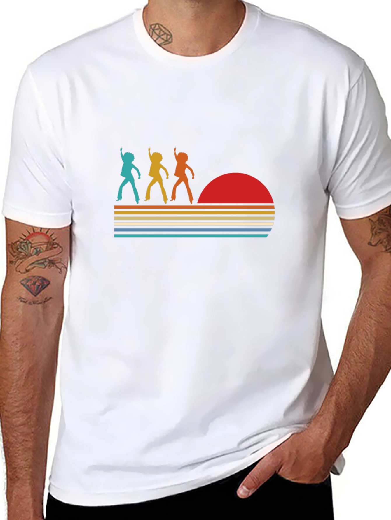 Retro Disco Sunset Graphic T-Shirt - Black